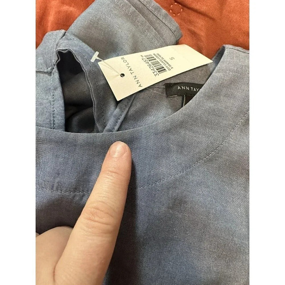 Ann Taylor New Petite Chambray Tie Back Peplum Shell Size Small #0863 - Picture 8 of 11